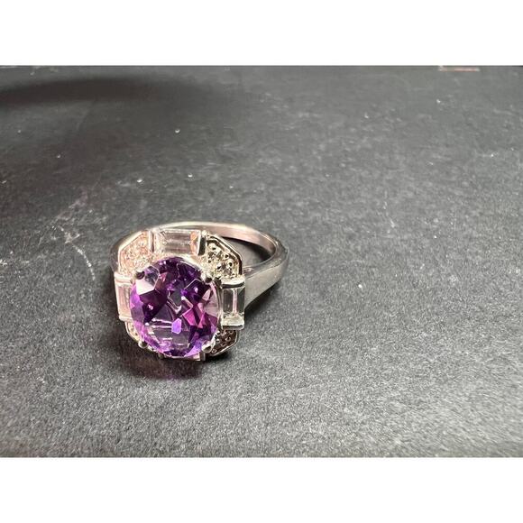NEW Rose de France amethyst art deco sterling silver ring size 8 - Picture 2 of 11